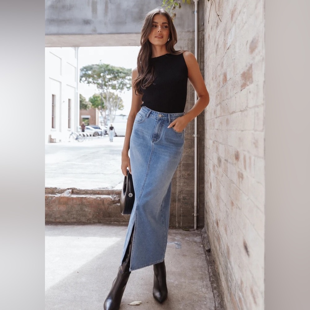 Blue Denim Maxi Skirt